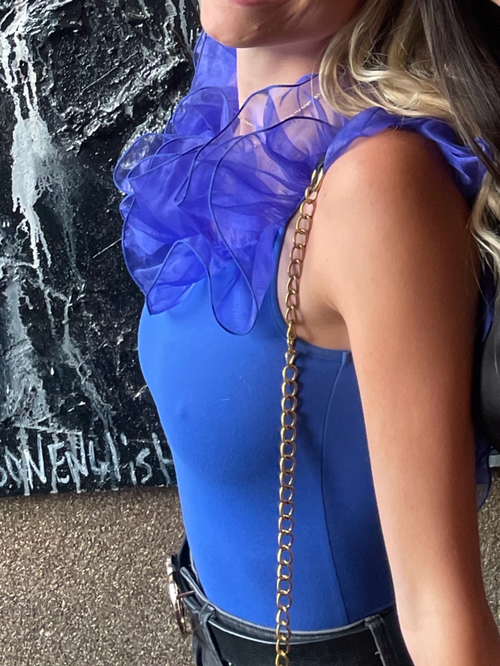 Royal Blue Ruffle-Trim Bodysuit